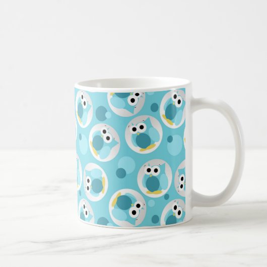 Funny Cute Turquoise Owl Pattern Mok (Rechts)