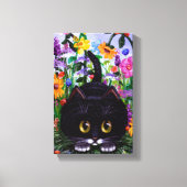 Funny Cute Tuxedo Cat Mouse Flowers Creationarts Canvas Afdruk (Voorkant)