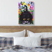 Funny Cute Tuxedo Cat Mouse Flowers Creationarts Canvas Afdruk (Insitu (Slaapkamer))