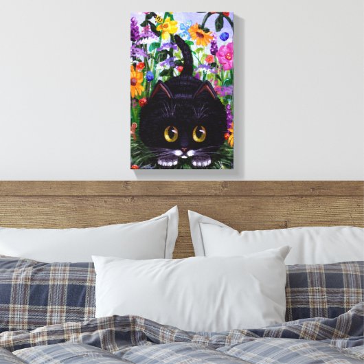 Funny Cute Tuxedo Cat Mouse Flowers Creationarts Canvas Afdruk (Insitu (Slaapkamer))