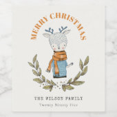 Funny Cute Ugly Sweater Leafy Reindekerst Wijn Etiket (Enkel label)