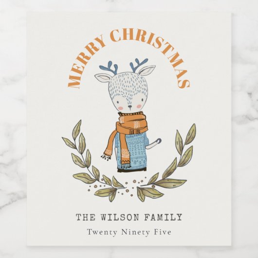 Funny Cute Ugly Sweater Leafy Reindekerst Wijn Etiket (Enkel label)