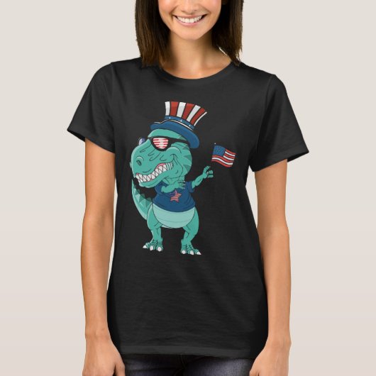 Funny Dabbing Dinosaur 4th July Amerisaurus T Rex  T-shirt (Voorkant)