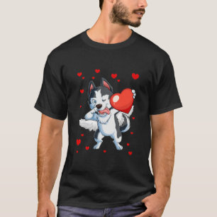 Funny Dabbing Husky Sibir Dog Heart Valentijns Da T-shirt