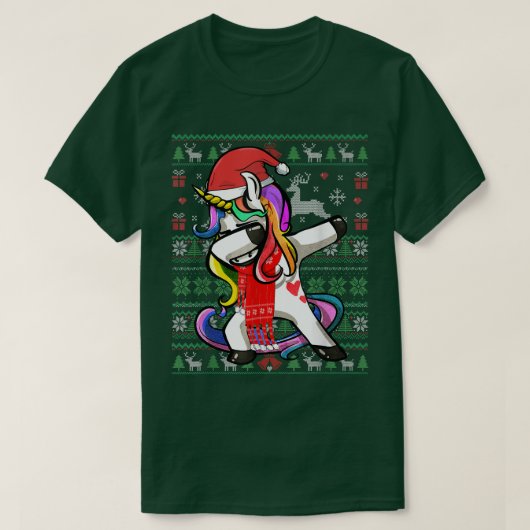 Funny Dabbing Unicorn Ugly KerstSweater T-shirt (Design voorkant)