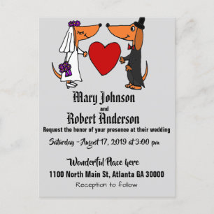 Funny Dachshund Bride en Groom Wedding Invitation Uitnodiging Briefkaart