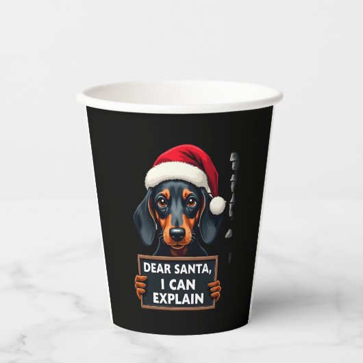 Funny Dachshund Christmas Dear Santa I Can Explain Papieren Bekers (Voorkant)
