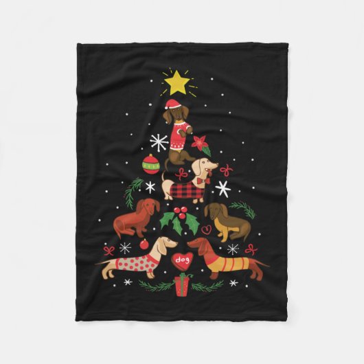 Funny Dachshund Christmas Tree Fleece Deken (Voorkant)