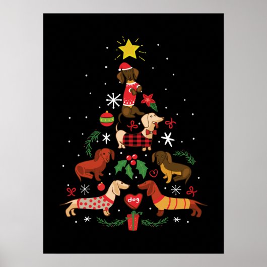 Funny Dachshund Christmas Tree Poster (Voorkant)