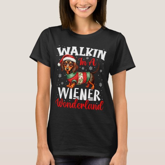 Funny Dachshund Cute Christmas Dog Lover Walking I T-shirt (Voorkant)