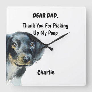 Funny Dachshund Dad Waterverf Canine Art Vierkante Klok