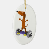 Funny Dachshund Dog op Hoverboard Keramisch Ornament (Rechts)