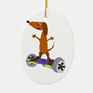 Funny Dachshund Dog op Hoverboard Keramisch Ornament