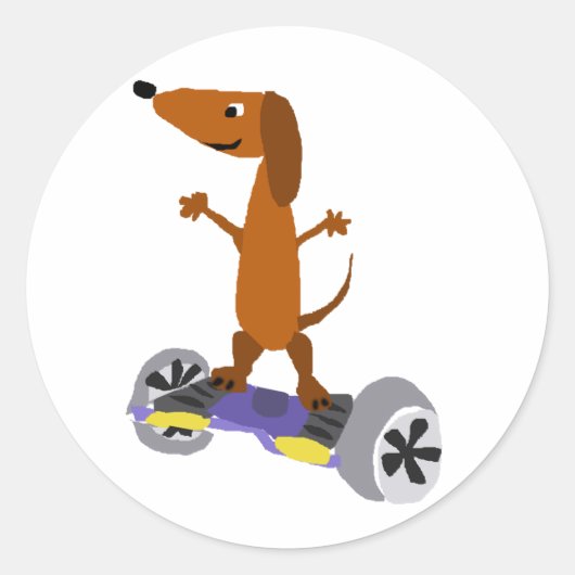 Funny Dachshund Dog op Hoverboard Ronde Sticker (Voorkant)