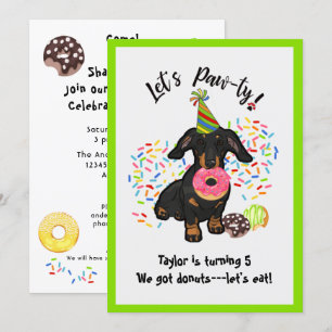 Funny Dachshund Donut Birthday Party Invitation Kaart