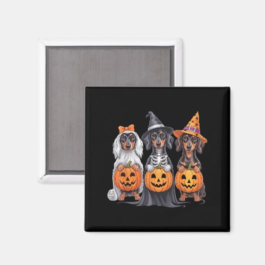 Funny Dachshund Halloween Pumpkin Weenie Dog Skele Magneet (Voorkant / Achterkant)