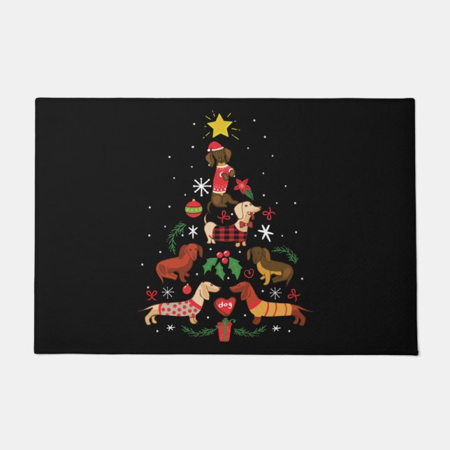 Funny Dachshund-kerstboom Deurmat (Voorkant)