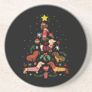 Funny Dachshund-kerstboom Zandsteen Onderzetter