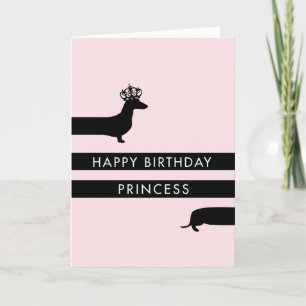 Funny Dachshund met prinseskroon Happy Birthday Kaart