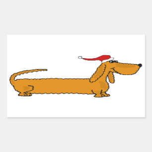 Funny Dachshund Puppy Dog in Kerstmis in Santa Hat Rechthoekige Sticker
