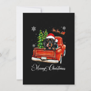 Funny Dachshund Ride Red Truck Merry Kerstpaj Kaart