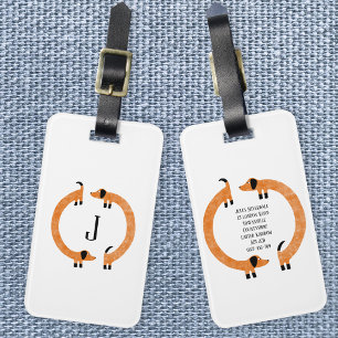 Funny Dachshund Sause Dog Monogram Bagagelabel