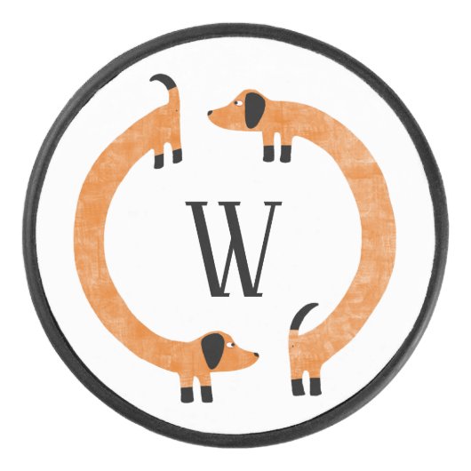 Funny Dachshund Sause Dog Monogram Hockey Puck (Voorkant)