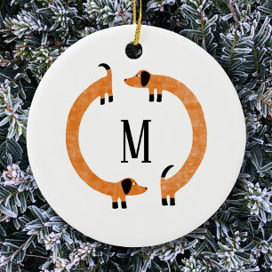 Funny Dachshund Sause Dog Monogram Keramisch Ornament