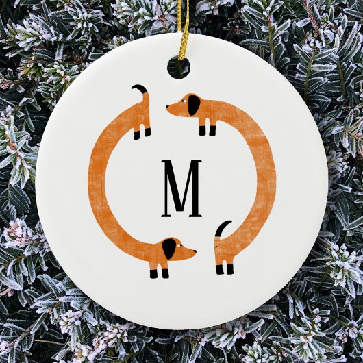 Funny Dachshund Sause Dog Monogram Keramisch Ornament