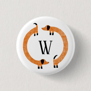 Funny Dachshund Sause Dog Monogram Ronde Button 3,2 Cm