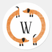Funny Dachshund Sause Dog Monogram Ronde Sticker (Voorkant)