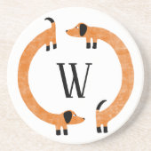 Funny Dachshund Sause Dog Monogram Zandsteen Onderzetter (Voorkant)