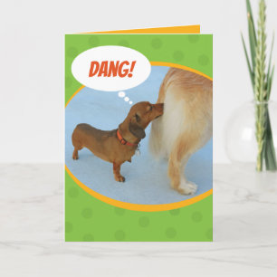 Funny Dachshund Sniffing Golden Retriever Butt Kaart
