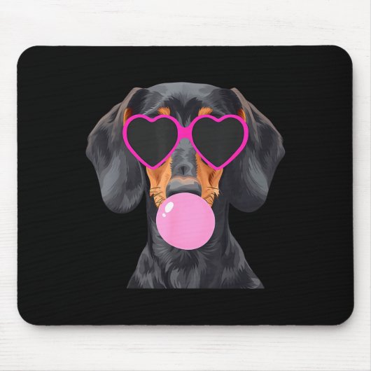 Funny Dachshund Wearing Gles And Blowing Nk Bubble Muismat (Voorkant)