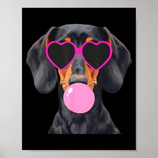 Funny Dachshund Wearing Gles And Blowing Nk Bubble Poster (Voorkant)