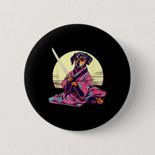 Funny Dachshund Wiener Dog Japans Tattoo Ukiyoe Ronde Button 5,7 Cm