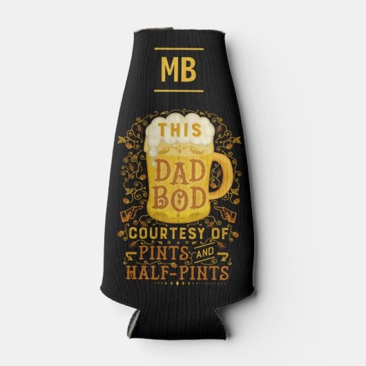 Funny Dad Bod Beer Pints Monogramed Fathers Day Flesjeskoeler (Voorkant)