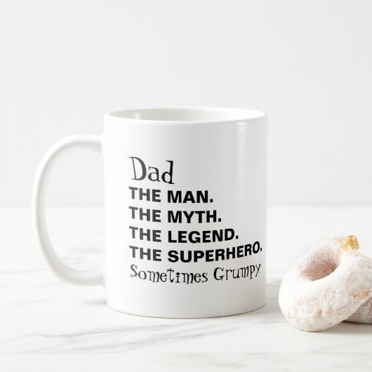 Funny Dad Man Myth Legend Grumpy Typografie Koffiemok (Met donut)