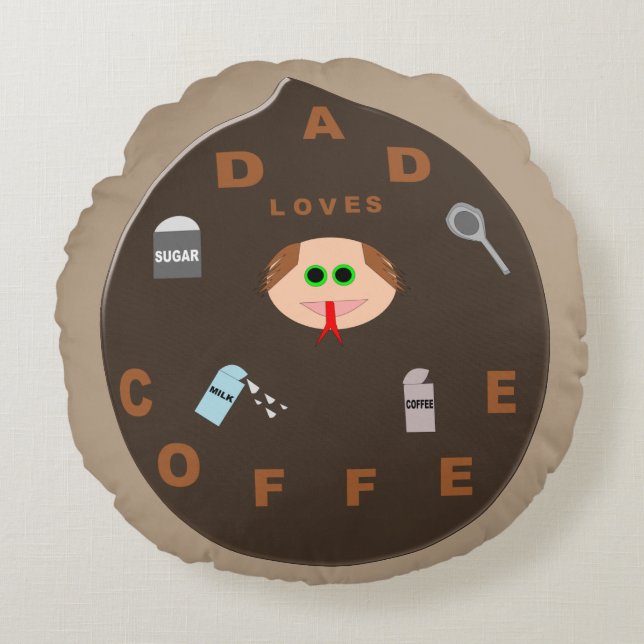 Funny Dad Monster houdt van Coffee Pillow Rond Kussen (Voorkant)