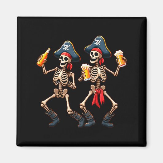 Funny Dancing Rate Skeletons Beer Drinking Hallowe Magneet (Voorkant)