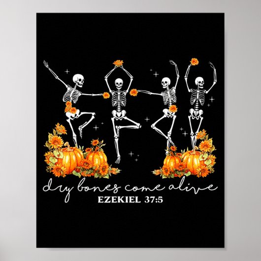 Funny Dancing Skeleton Dry Bones Come Alive Hallow Poster (Voorkant)