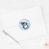 Funny Dansende Pinguïn met snoepriet Kerstmis Ronde Sticker (Envelop)