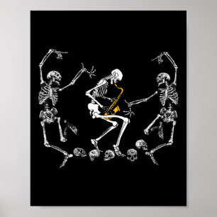 Funny Dansende Skeleton Speling Saxophone Hallowee Poster
