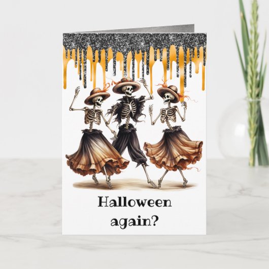 Funny Dansende Skeletons Halloween Kaart (Voorkant)