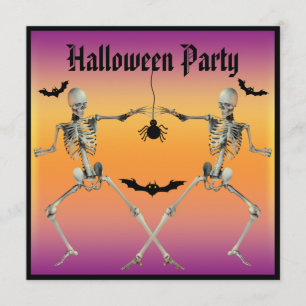 Funny Dansende Skeletons Halloween Party Kaart