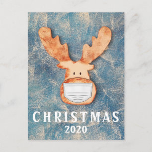 Funny Deer met Face Mask Kerstmis 2020 Briefkaart
