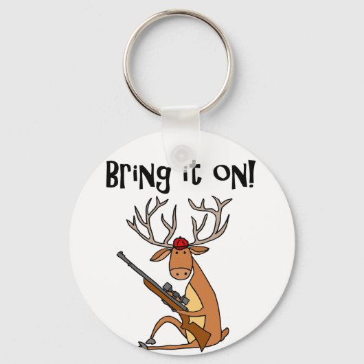 Funny Deer met Hunting Rifle en Pet Sleutelhanger (Voorkant)