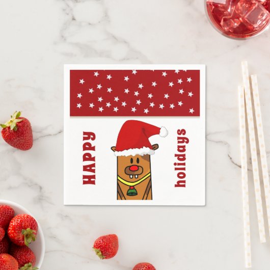 Funny Deer met Santa Hat Red Nose Star Pattern Servet (Insitu)