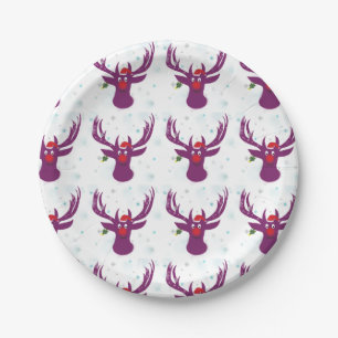 Funny Deer Santa Custom Papier Borden 7 in Papieren Bordje