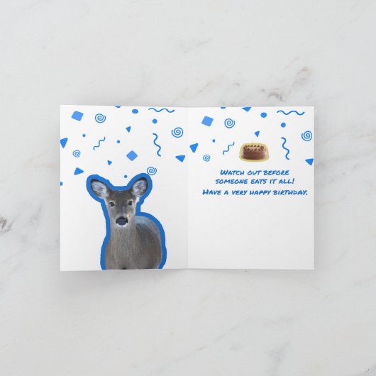 Funny Deer Verjaardag Kaart met Chocolate Cake (Binnen)